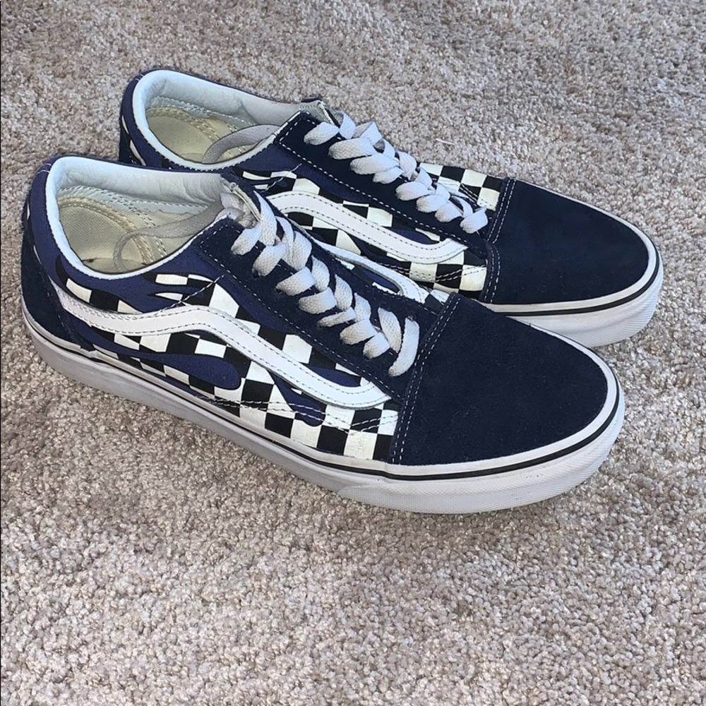 Navy Checkered Flames Old Skool Vans